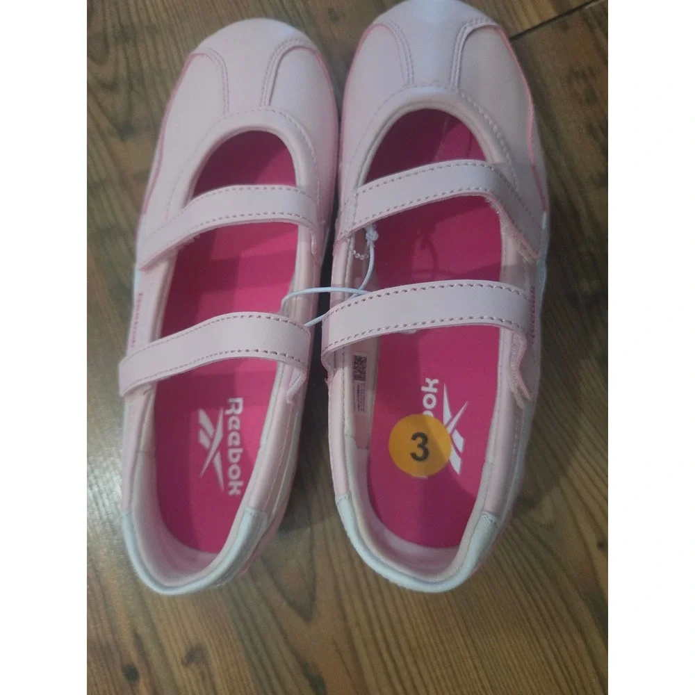 Reebok Kids Pink Mary Jane Sneakers Double Strap Flats 3 New Street Ballet Sport